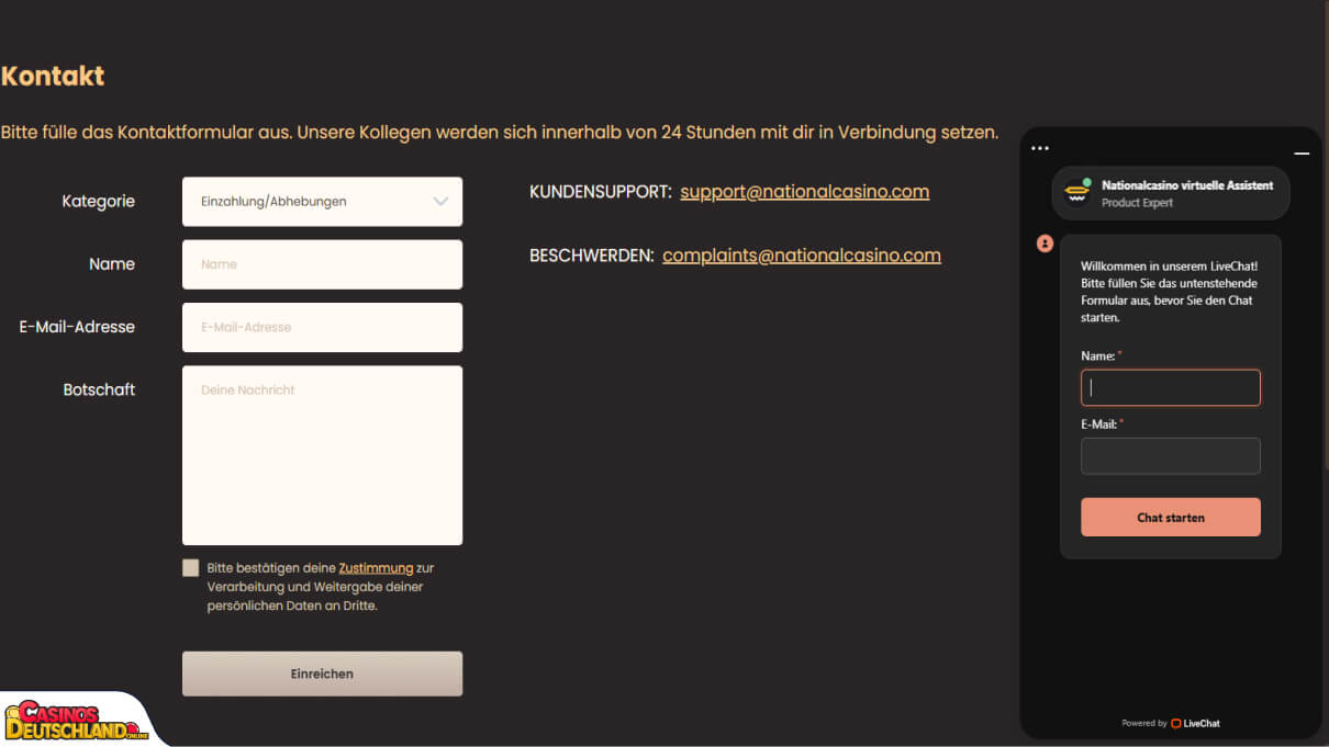 National Casino Unterstützung