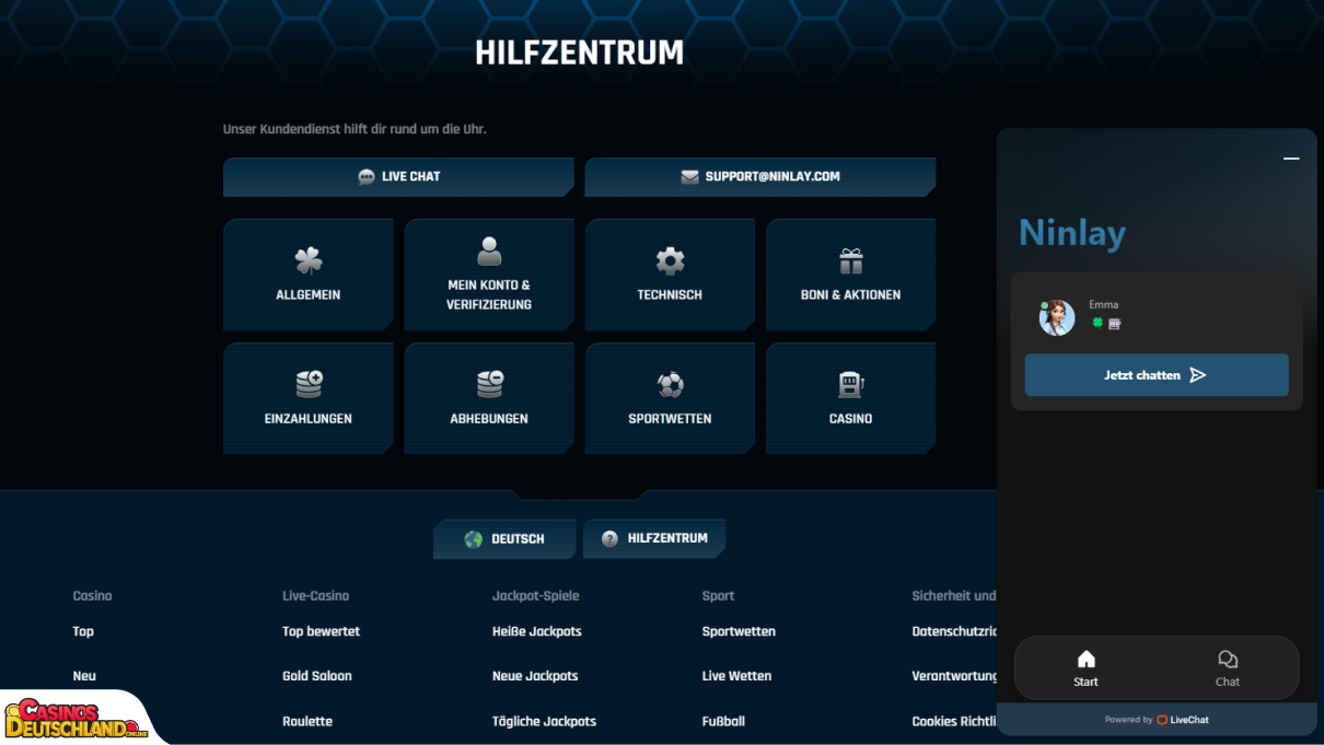 Ninlay Casino Unterstützung
