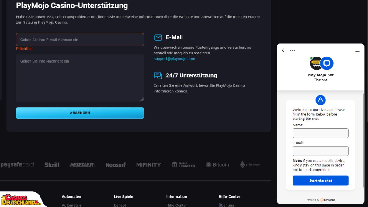 PlayMojo Casino Unterstützung