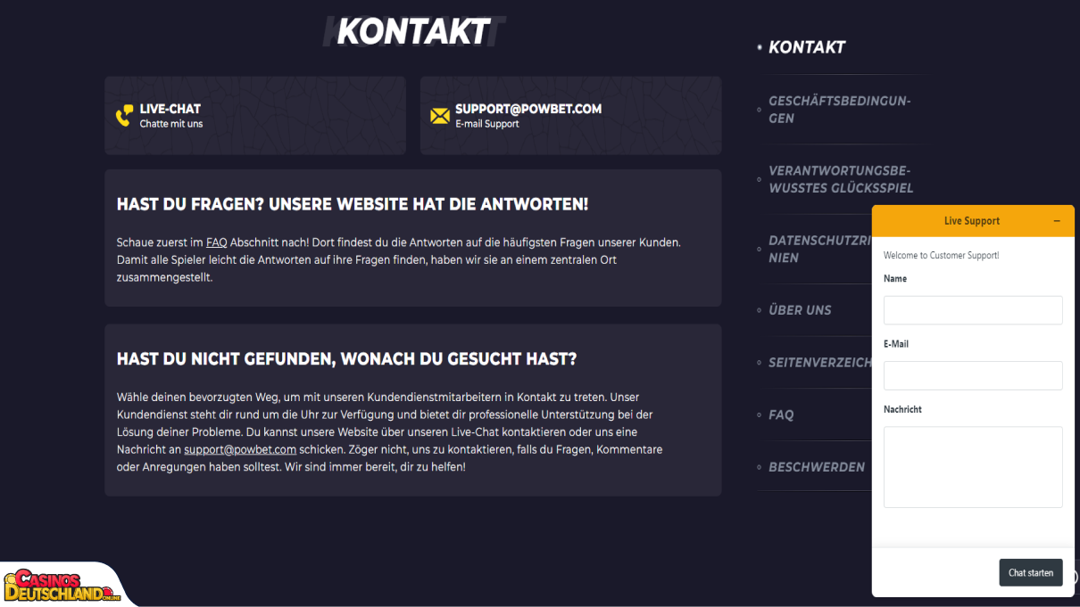 PowBet Casino Unterstützung