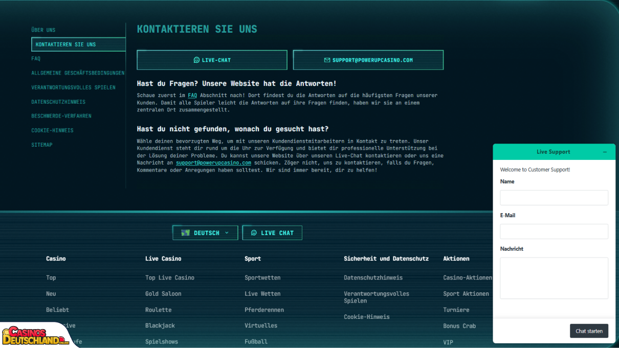 PowerUp Casino Unterstützung