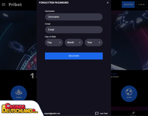 Pribet Casino Problem beim Einloggen