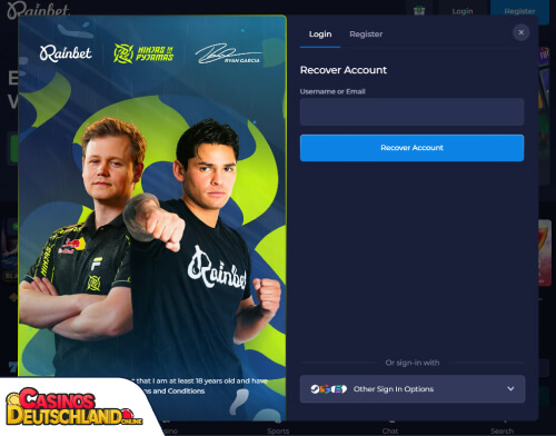 Rainbet Casino Problem beim Einloggen