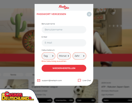 RealSpin Casino Problem beim Einloggen