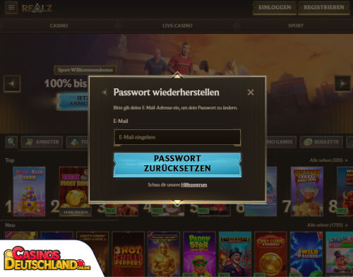 Realz Casino Problem beim Einloggen