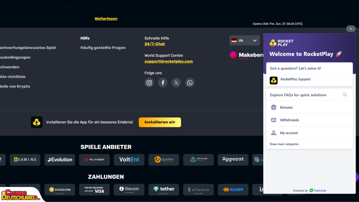 Rocket Play Casino Unterstützung