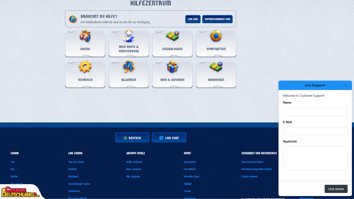 Romibet Casino Unterstützung