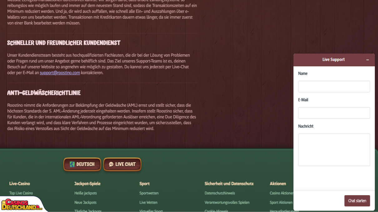 Roostino Casino Unterstützung