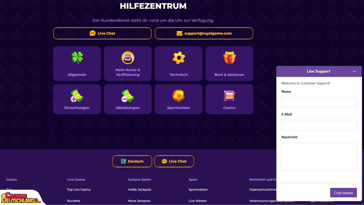 RoyalGame Casino Unterstützung