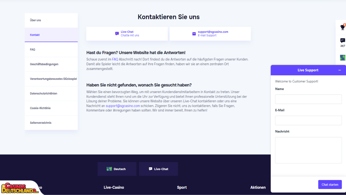 SG Casino Unterstützung