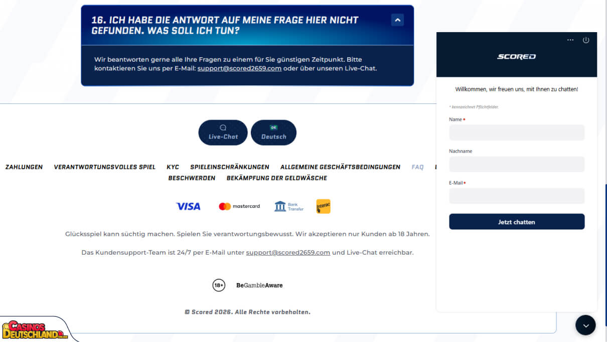 Scored Casino Unterstützung