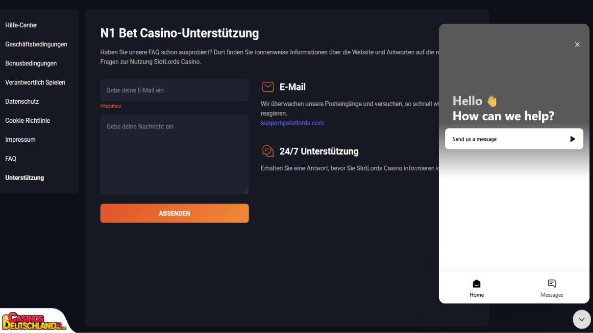 SlotLords Casino Unterstützung