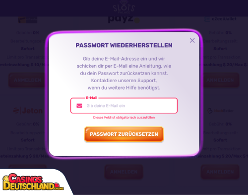 Slots Palace Casino Problem beim Einloggen