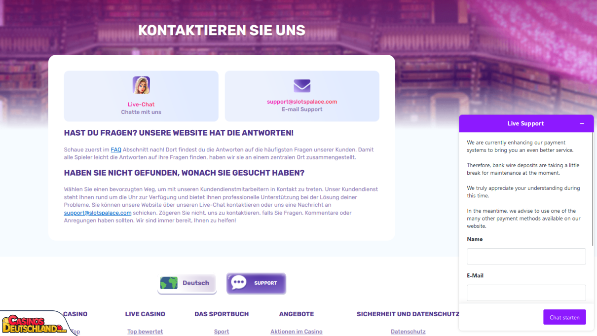 Slots Palace Casino Unterstützung