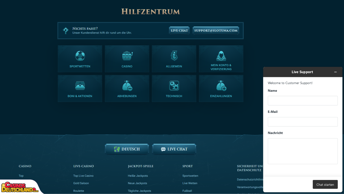 Slotuna Casino Unterstützung