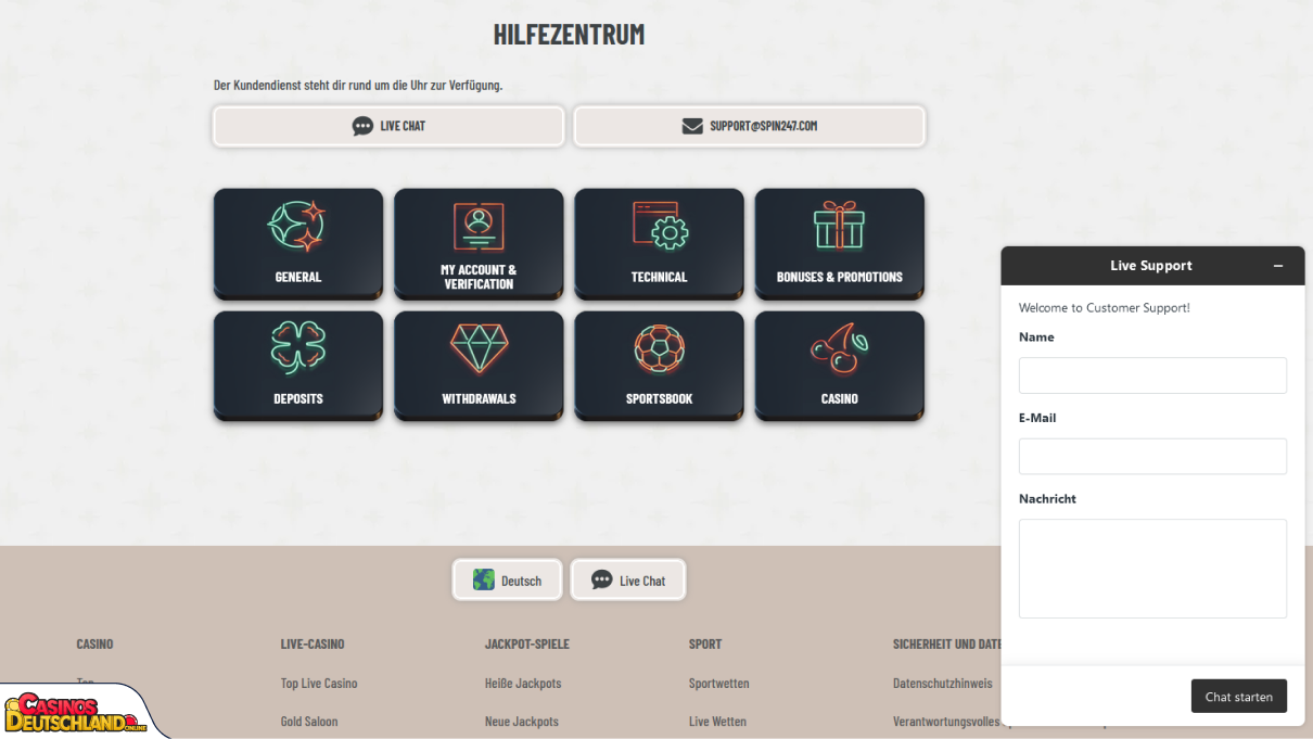Spin247 Casino Unterstützung