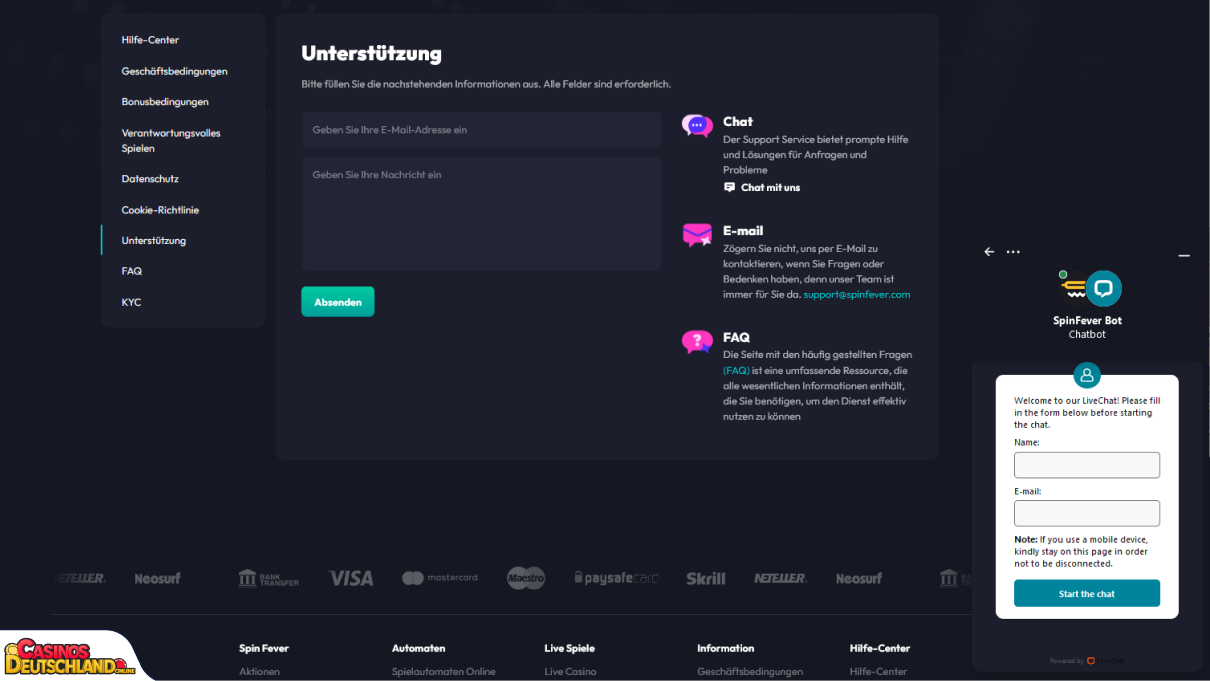 SpinFever Casino Unterstützung