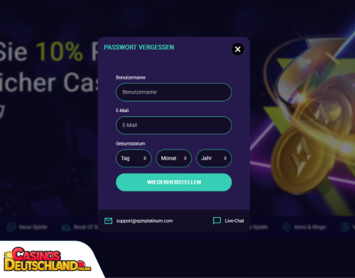 SpinPlatinum Casino Problem beim Einloggen