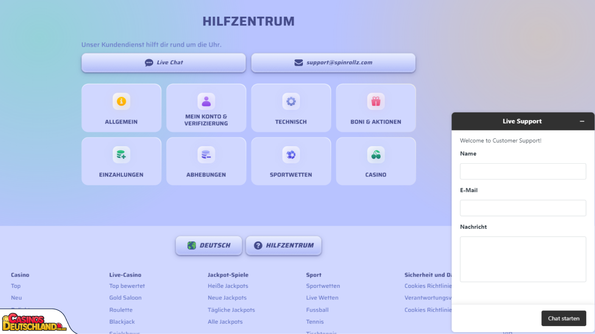SpinRollz Casino Unterstützung