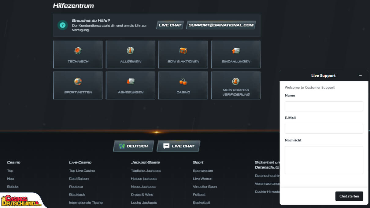 Spinational Casino Unterstützung