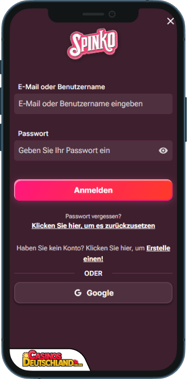 Spinko Casino Anmeldung
