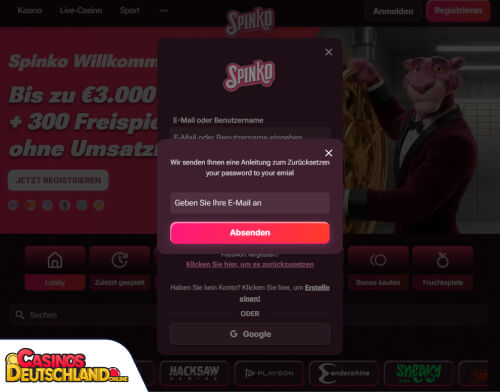 Spinko Casino Problem beim Einloggen