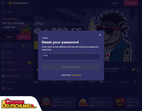 Spinorhino Casino Problem beim Einloggen