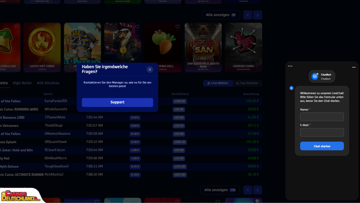 Spinwinera Casino Unterstützung