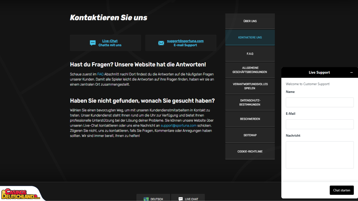 Sportuna Casino Unterstützung
