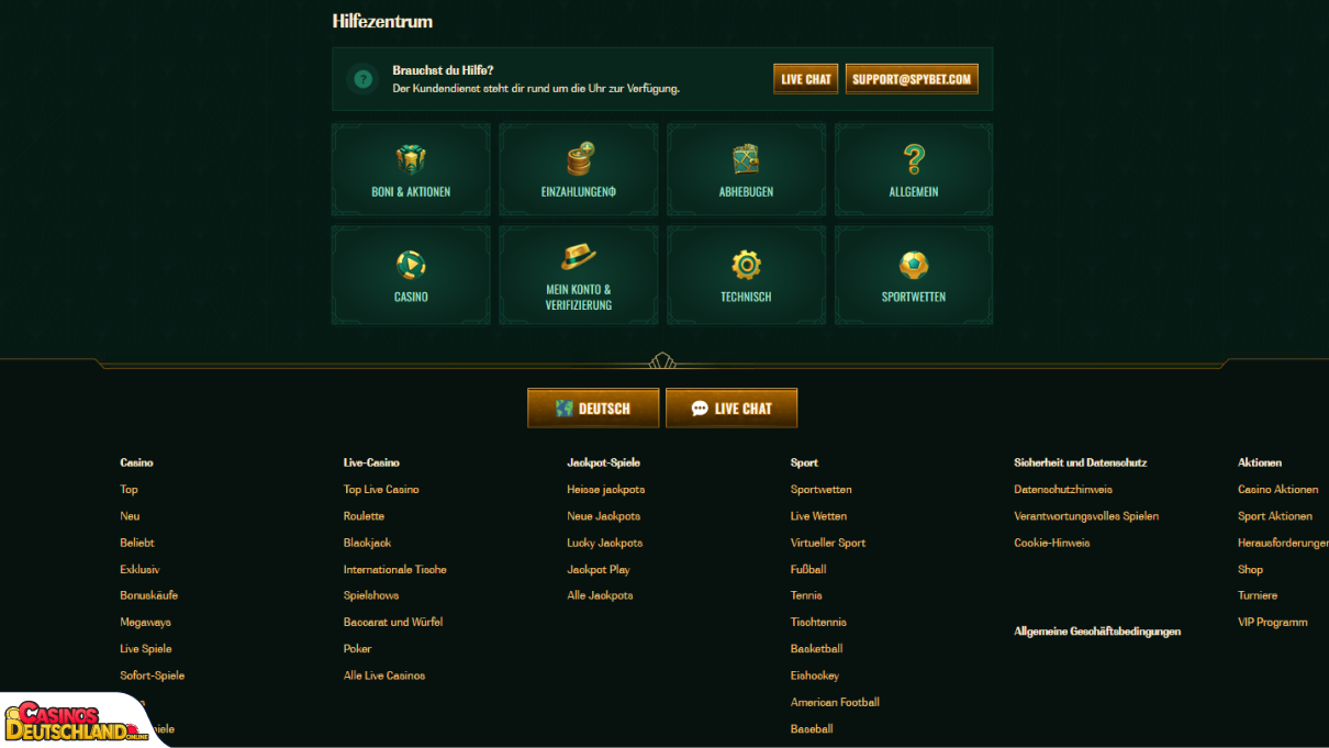 SpyBet Casino Unterstützung