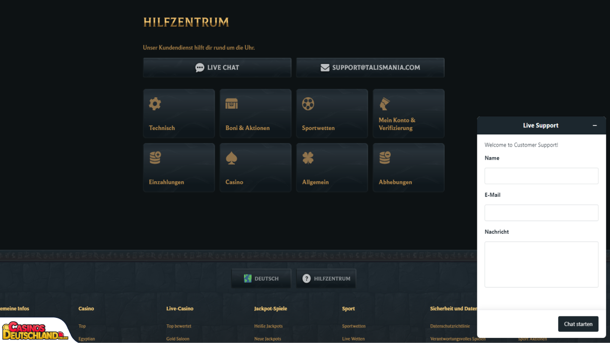 Talismania Casino Unterstützung