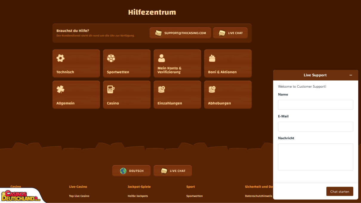 Tiki Casino Unterstützung