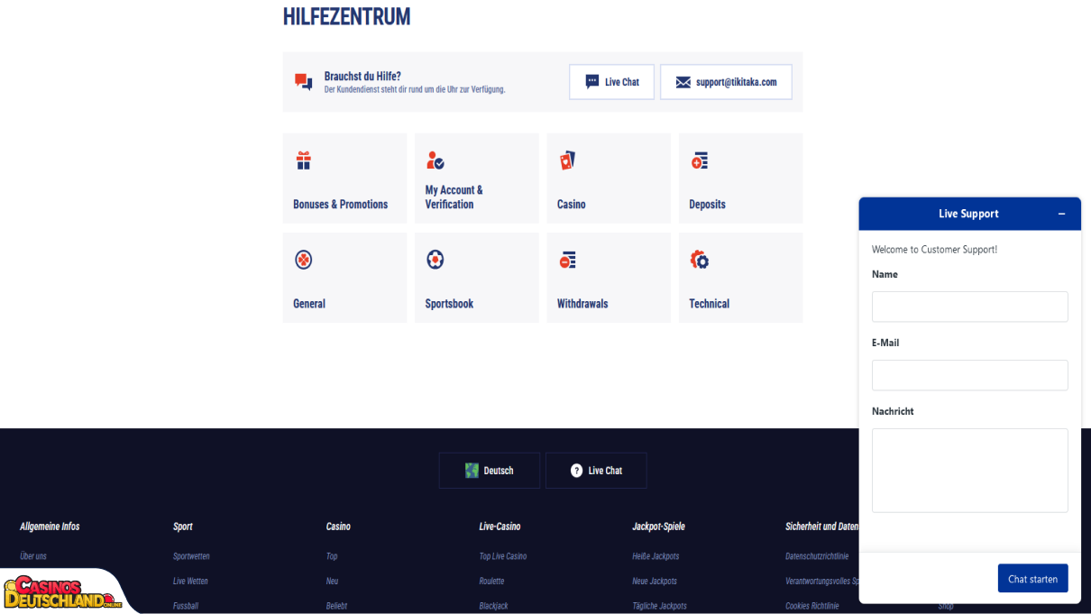 TikiTaka Casino Unterstützung