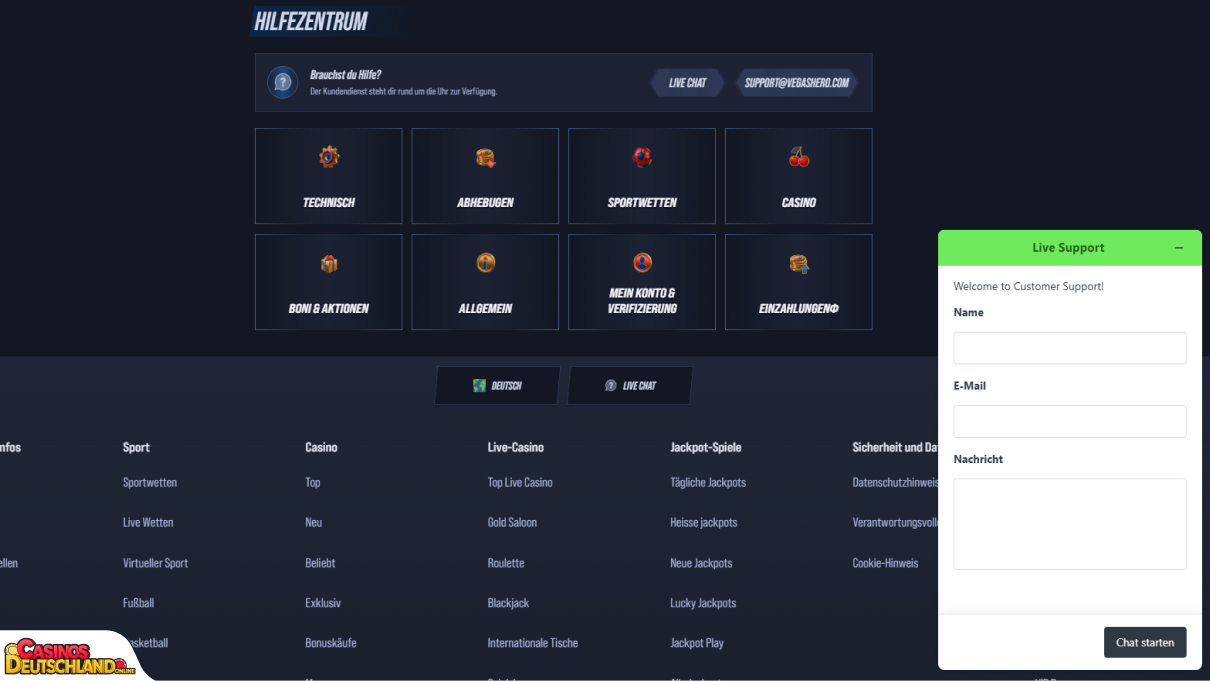 VegasHero Casino Unterstützung