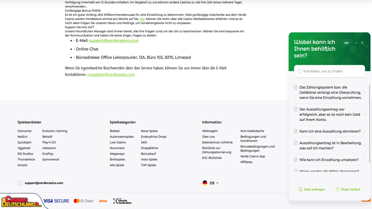 Verde Casino Unterstützung