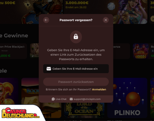 VinciSpin Casino Problem beim Einloggen