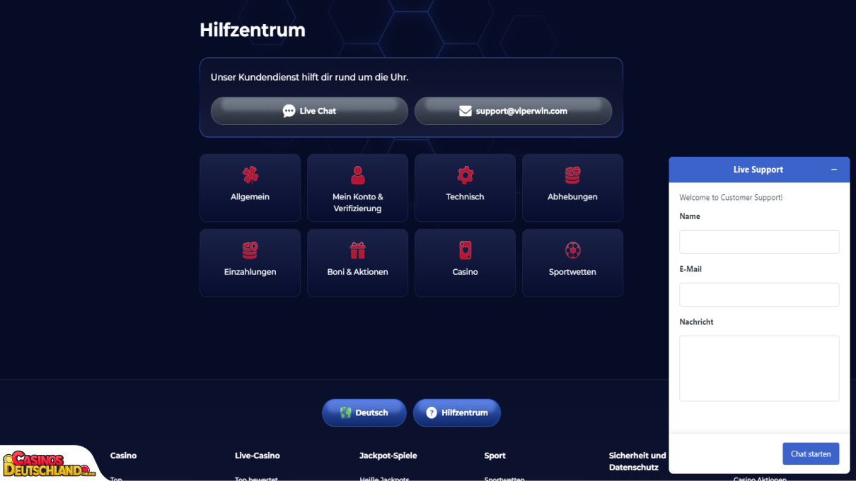 Viperwin Casino Unterstützung