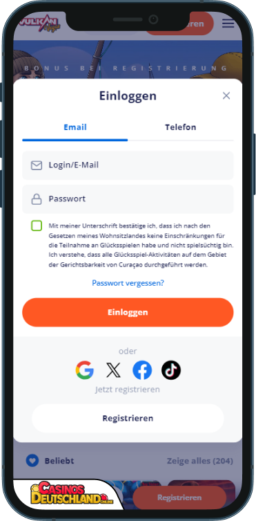 VulkanVegas Casino Anmeldung