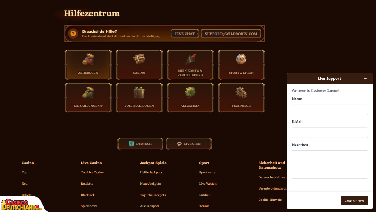 Wild Robin Casino Unterstützung