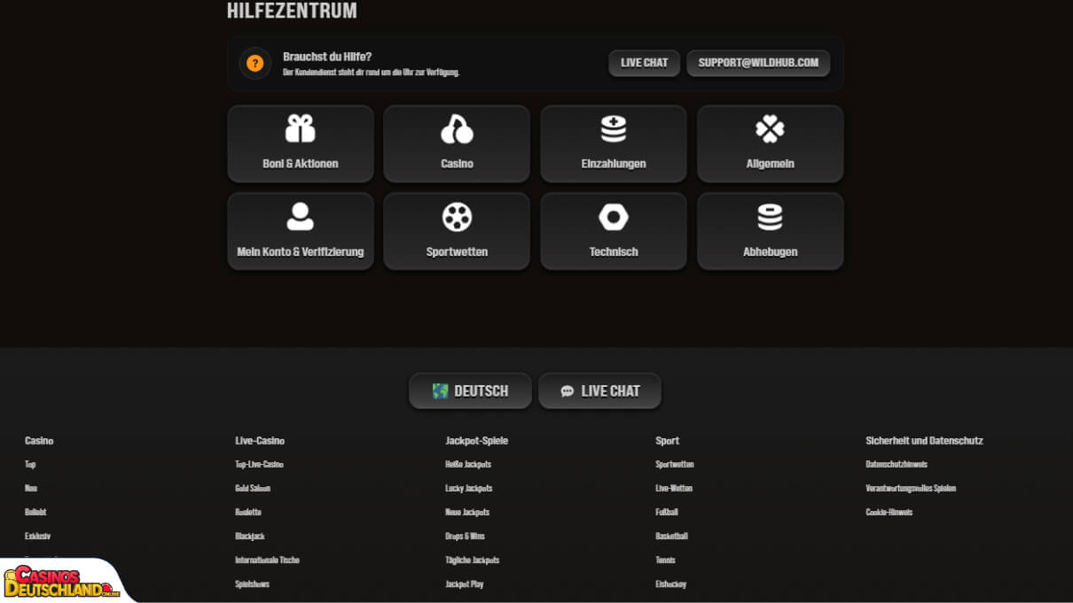 WildHub Casino Unterstützung