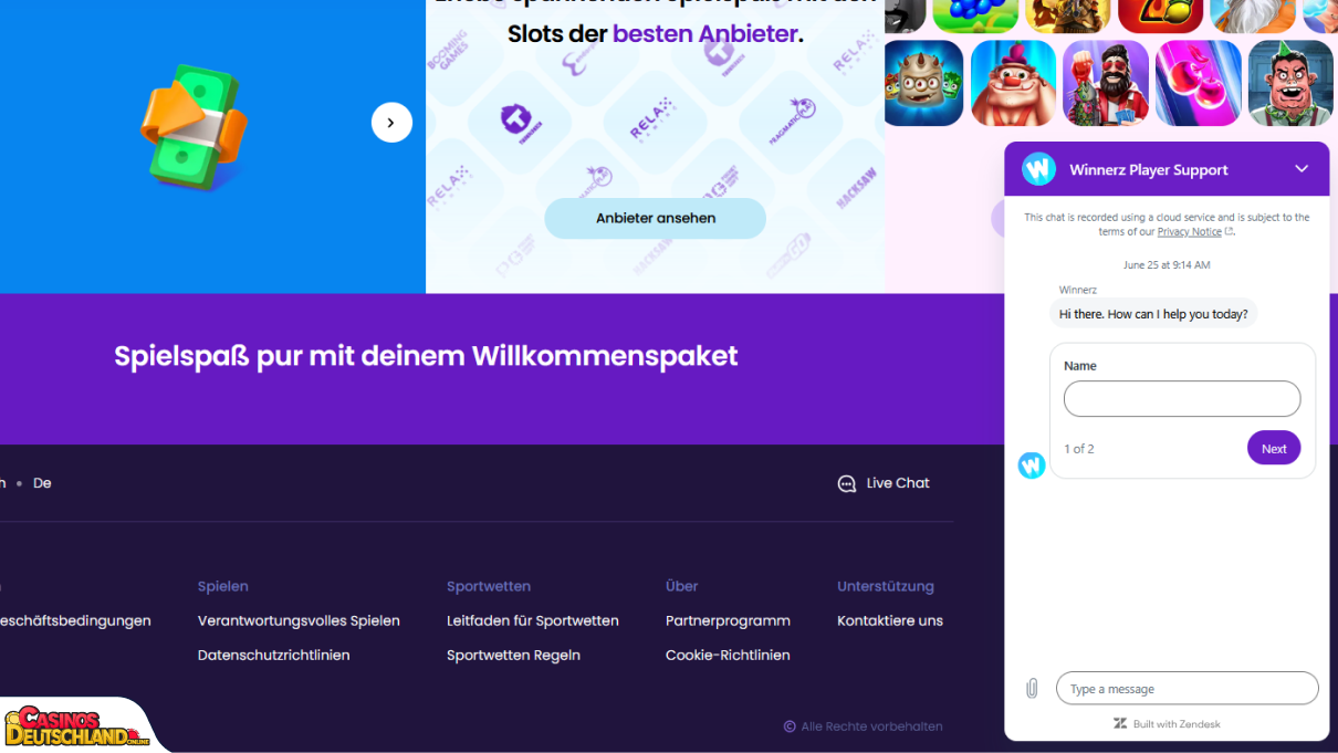Winnerz Casino Unterstützung