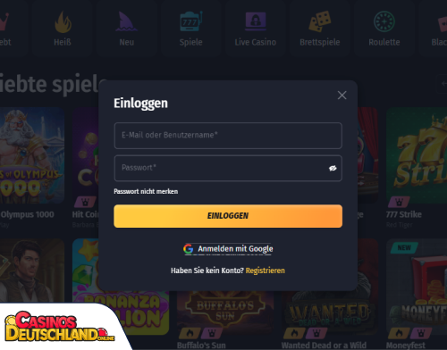 Winshark Casino Problem beim Einloggen