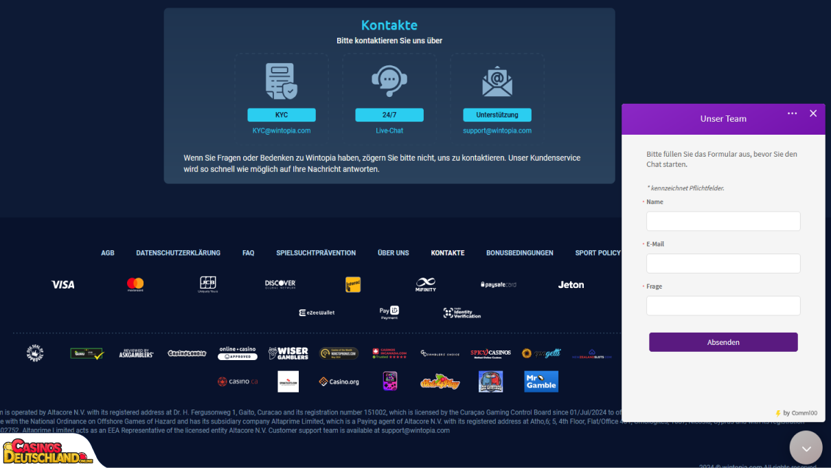 Wintopia Casino Unterstützung