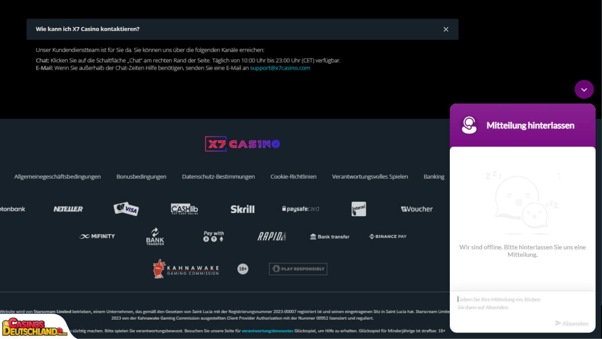 X7 Casino Unterstützung