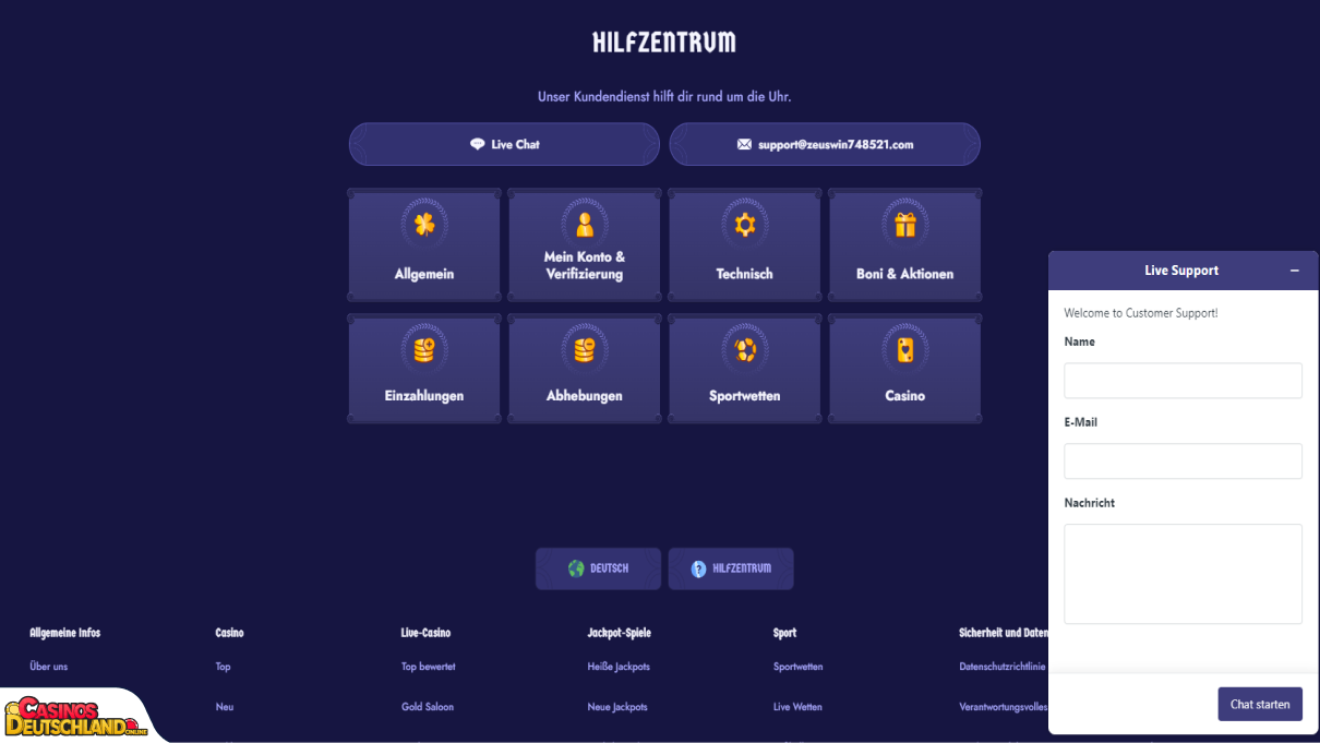 ZeusWin Casino Unterstützung