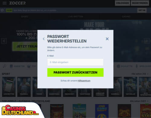 Zoccer Casino Problem beim Einloggen