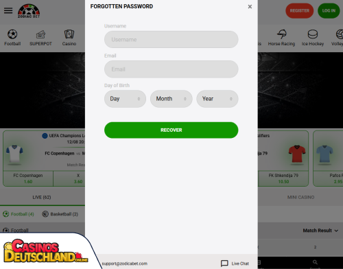 ZodiacBet Casino Problem beim Einloggen